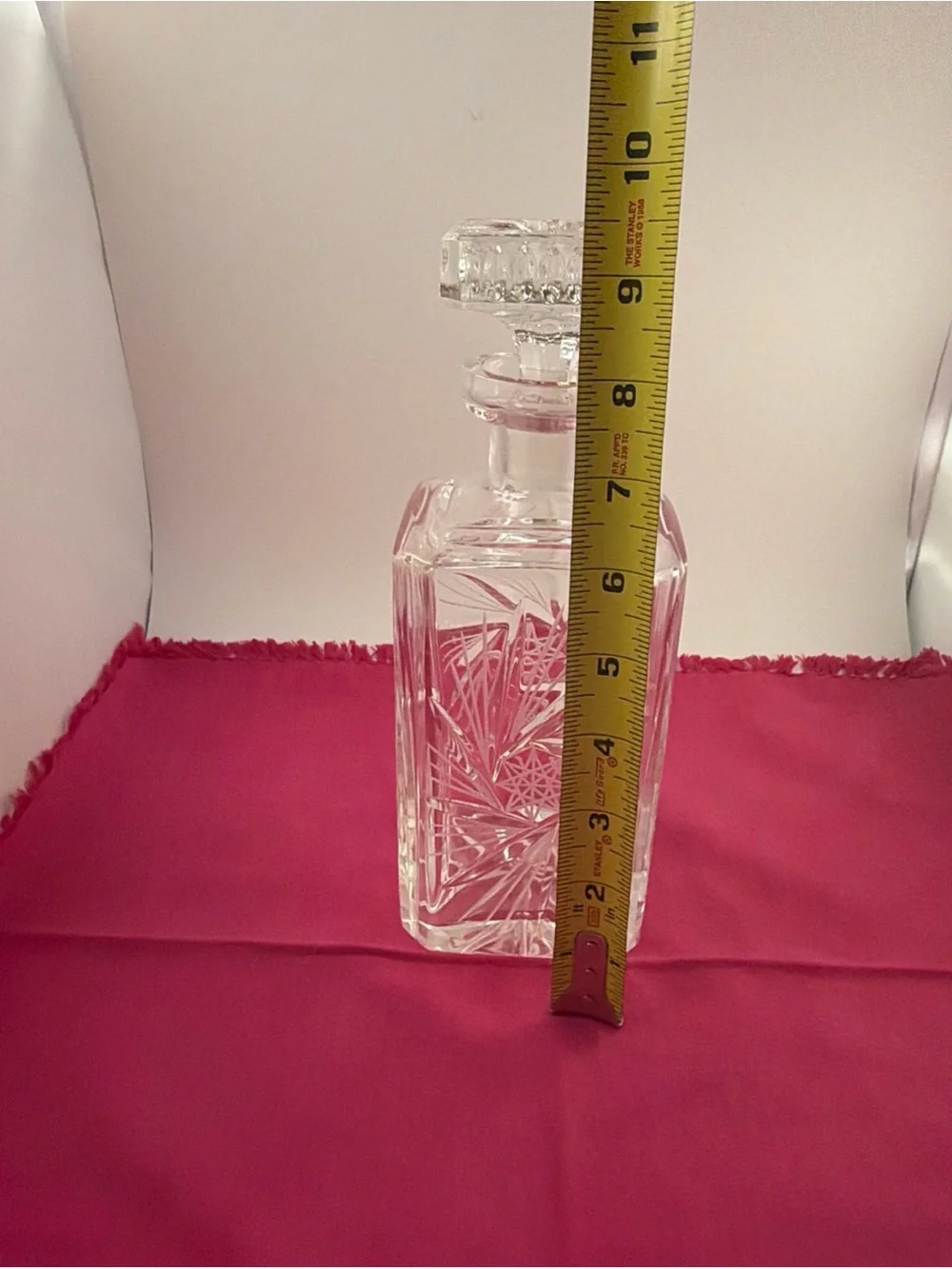 Vintage Clear Cut Crystal Pinwheel Square Decanter with Stopper